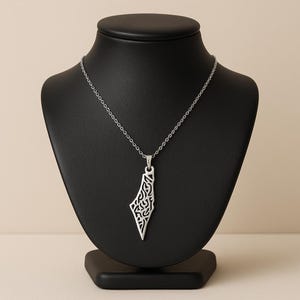 Hangerketting met kaart van Palestina – roestvrij staal, 4 elegante afwerkingen