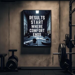Results Start Where Comfort Ends, Gym Wall Art, Digital Download, Fitness Poster, Workout Room Decor, Printable Gym Quote, Gym Wall Print