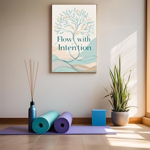 Teal & Gold Yoga Tree Print: Flow with Intention, Mindful Decor (Digital Download)