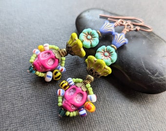 Day of the dead sugar skull earrings, Calavera earrings, Dia De Los Muertos, Colorful Mexican earrings
