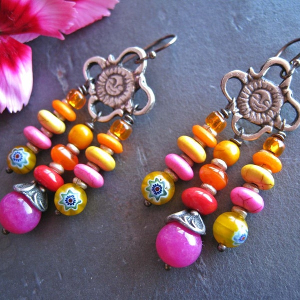 Bohemian Earrings, Hippie Earrings, Chandelier Earrings, Colorful Earrings, Boho Jewelry