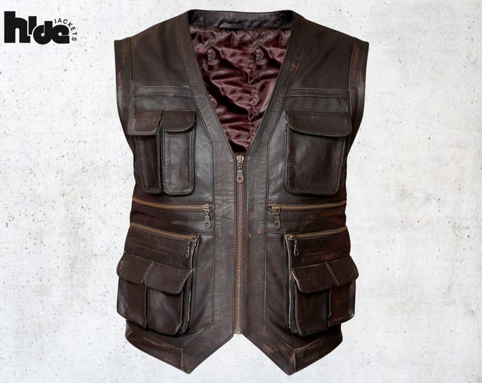 Owen G Style Leather Vest Mens Jurassic World Real Leather Vest