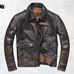 Blouson aviateur A2 pour homme en cuir marron effet vieilli, manteau aviateur de l'armée de l'air, style militaire vintage, vêtement d'extérieur durable pour homme