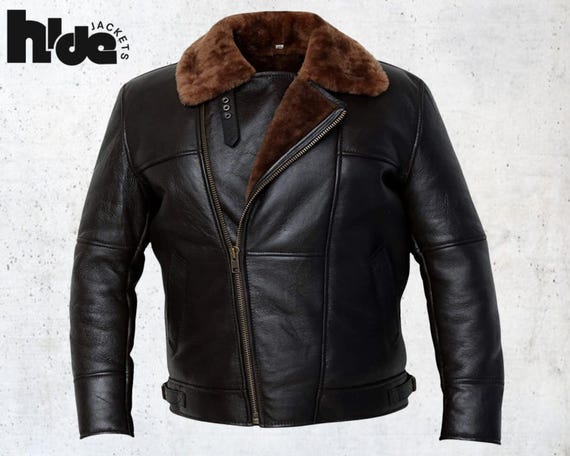 Herren WW2 B3 Bomber RAF Fliegerjacke aus schwarzem Leder mit