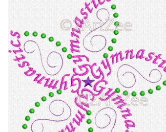 Gymnastics Flower Word Swoop 4x4 and 5x7 Inch Hoop Machine Embroidery Design