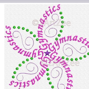 Gymnastics Flower Word Swoop 4x4 and 5x7 Inch Hoop Machine Embroidery Design