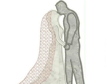 Couples First  Wedding Kiss  Applique and Machine Embroidery Design