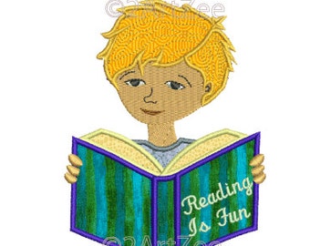 Boy Reading Book Machine Applique Embroidery Design Reading Is Fun School Student