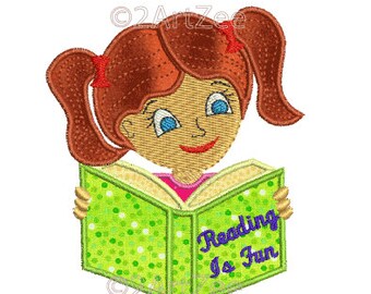 Girl Reading Book Machine Applique Embroidery Design Reading Is Fun School Student