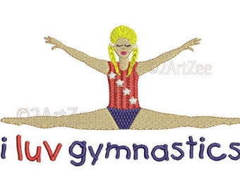 Patriotic Gymnast doing Split  Machine Embroidery Design 4 sizes