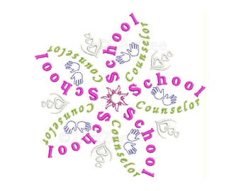 School Counselor Word Flower 3 sizes  Machine Embroidery Design Thank you Gift Elementary
