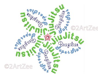 Brazilian Jiu Jitsu Super Star Word Flower Machine Embroidery Design Sports