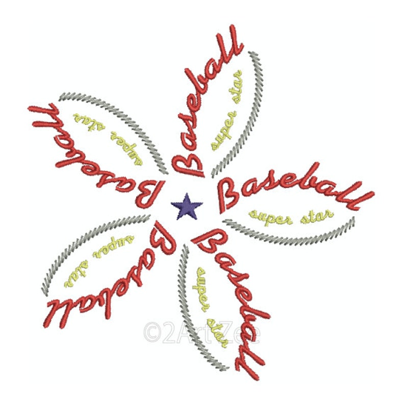 Baseball Word Flower Machine Embroidery Design image 1