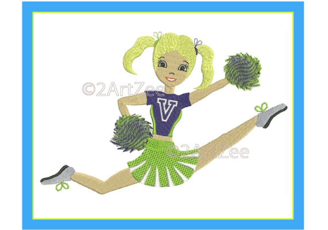 Cheerleading Herkie Hurdler With Pom Poms Machine Embroidery Etsy