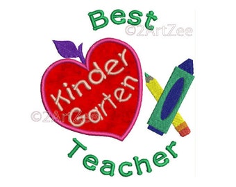 Kindergarten  Teacher Best Teacher Machine Embroidery Applique Design Apple Crayon Pencil Heart