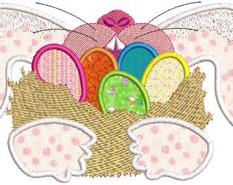 Happy Bunny Happy Easter Applique Machine Embroidery Design Easter Eggs