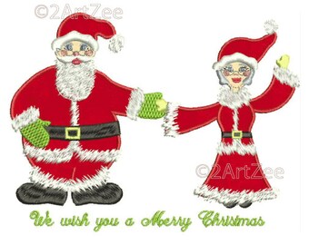 Santa and Mrs Clause We Wish you a Merry Christmas Machine Embroidery Design Holly Candy Canes