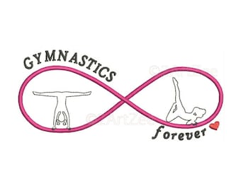 Infinity Gymnastics Forever Machine Embroidery Design 5 sizes Heart gymnast handstand