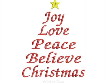 Joy Love Peace Believe Christmas Machine Embroidery Design