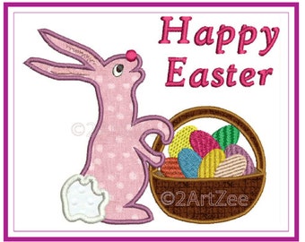 Easter Bunny Happy Easter Applique Machine Embroidery Design Easter Eggs