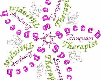 Speech Language Therapist Word Flower Machine Embroidery Design Medical Flower Health Welfare