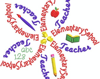 Elementary School Teacher Word Flower Machine Embroidery Design