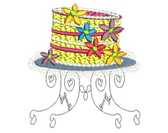 Festive Crazy Cake with flowers Embroidery Design