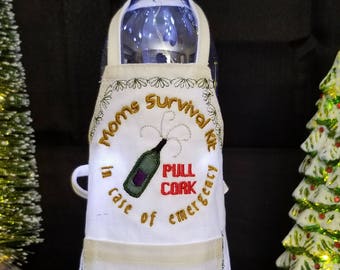 Mom's Survival Kit Apron and Illuminated Wine Bottle Valentines Day Mothers Day Girlfriend Gag gift battery