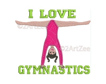 I love Gymnastics Handstand Split Machine Embroidery Design