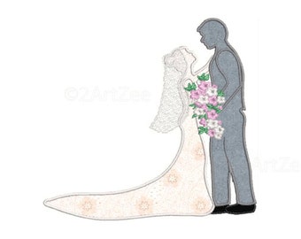 Couples Wedding Embrace with Bouquet Applique and Machine Embroidery Design Hug Kiss