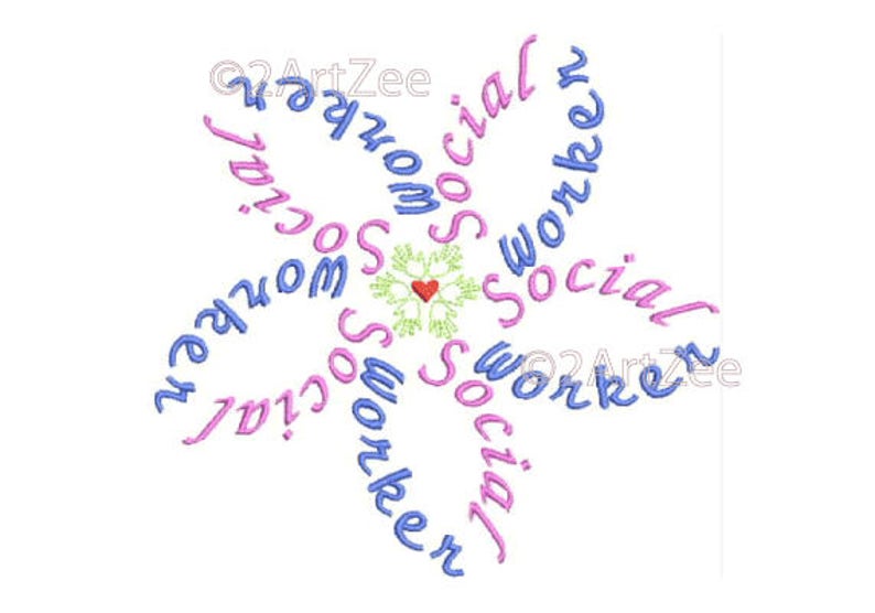 Social Worker Word Flower Machine Embroidery Design image 1