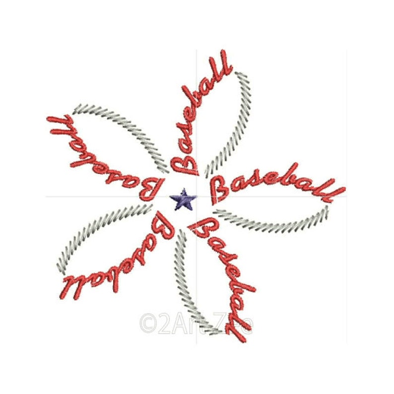 Baseball Word Flower Machine Embroidery Design image 2