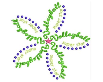 Volleyball Super Star Word Flower 5X5 Hoop Machine Embroidery Design Beach Ball