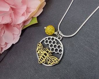 Honey Bee Charm Necklace - Bumble Bee Nectar Necklace - Honeycomb Necklace - Limited Edition