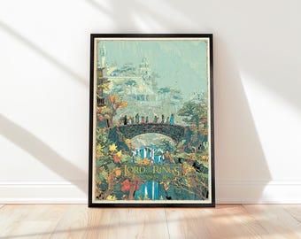 Quadro em tela emoldurado com a obra de arte "O Senhor dos Anéis: A Sociedade do Anel"