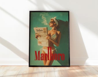 Vintage Cigarette Western Poster Print - Retro Marlboro Print - Vintage Marlboro Art Print - Marlboro Model Bikini Poster - Preppy Poster