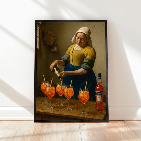 Vermeer Aperol Spritz Canvas Print: Funny Barmaid Art, Kitchen & Bar Decor