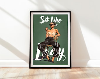 Sit Like a Lady Canvas Wall Art – Bold Feminist Statement Canvas Wall Decor – Modern Retro Woman Wall Decor, Frame, Wrap, Print