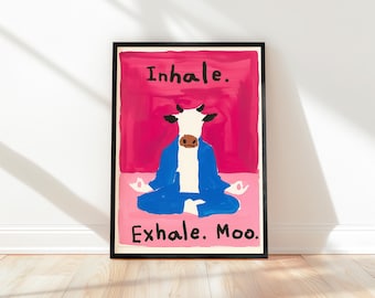 Funny Yoga Cow Print: Boho Meditation Art, Motivational Quote