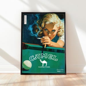 Camel Retro Cigarette Ad - Pleasure to Burn - Bar Cart Print - Man Cave - Retro Tobacco Ad Poster - Vintage Print - Vintage Home Bar Decor