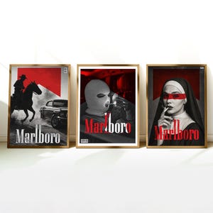Impresión de póster vintage de cigarrillos del oeste - Impresión retro de Marlboro - Impresión artística vintage de Marlboro - Póster de moda en blanco y negro - Pósters preppy