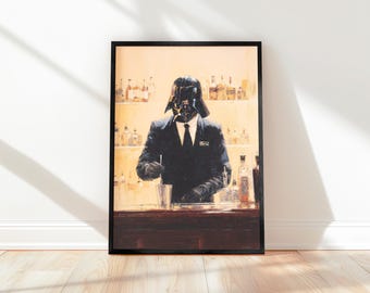 Darth Vader Bartender Canvas Art: Star Wars Parody Home Bar Decor