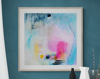 Blue and Pink Abstract Art Print: Modern Colorful Wall Decor