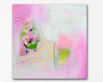 Large Wall Art Abstract Canvas Print Modern Canvas Art Colorful Painting Print Pink Green White Wall Art Print pink home decor bedroom art