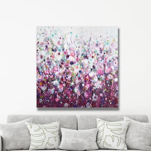 Extra Large Wall Art Floral Canvas Print Pink Purple Flower Canvas Oversized Burgundy Floral Abstract Print Large Square Canvas Wall Decor