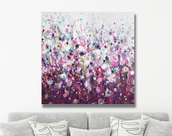 Extra Large Wall Art Floral Canvas Print Pink Purple Flower Canvas Oversized Burgundy Floral Abstract Print Large Square Canvas Wall Decor