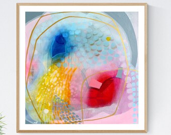 Blue Red Abstract Giclee Print: Modern Wall Art