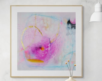 Framed Abstract Art Print: Pink, Blue, and Gold - Modern Wall Decor