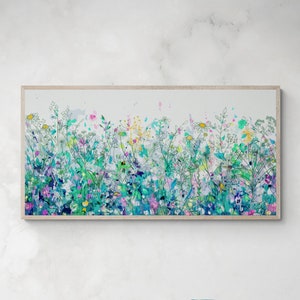 Floral Wall Art Large Canvas Print Flower Meadow Art, Botanical Wall Art Wide Giclee Print, Large Canvas Flower Art for above bed or couch