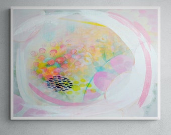 Abstract wall art canvas print pastel painting print yellow pink wall art large modern abstract wall art home decor print living room art